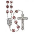  RUBY CAPPED METAL BEAD ROSARY WITH CROSS & CENTER 